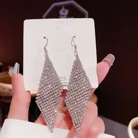 new shiny rhinestone drop earrings for women geometric long tassel crystal dangle earring brincos weddings fashion jewelry gifts