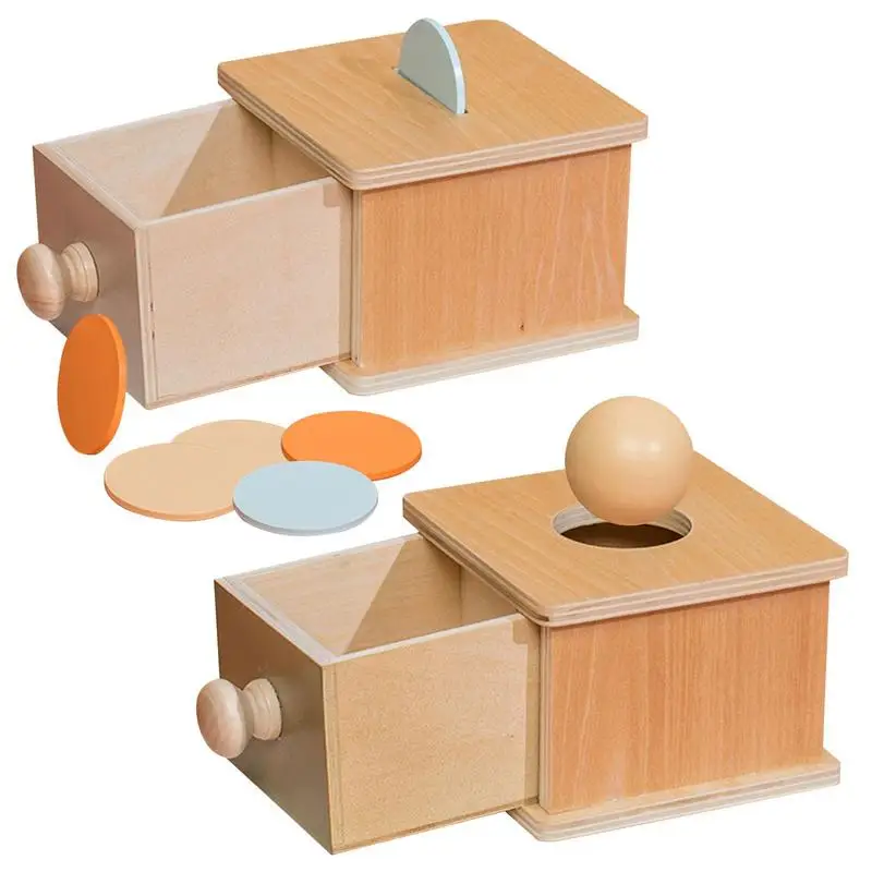 

Wood Coin Box Toy Montessori Toys Coin Ball Box Object Permanence Box Toys for Babies Wood Coin Drawer Learning Toys for Home