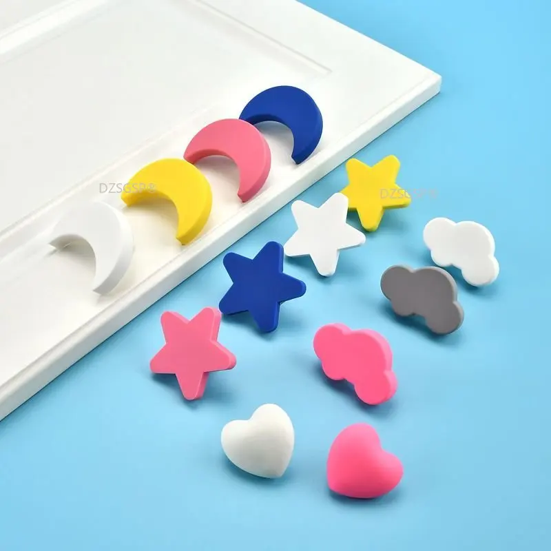 

Cute Star Moon Rubber Handle Knock-proof Drawer Cabinet Door Knob Children's Room Wardrobe Desk Pulls Furniture Hardware