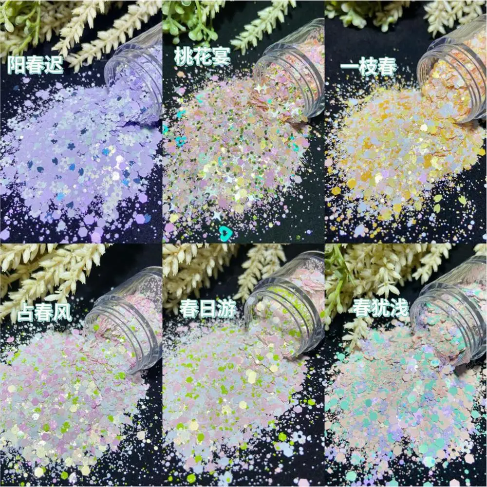

10g/bag Iridescent Mixed Hexagon Flower Star Nail Glitter Sequins Chunky 3D Flakes Nail Art Powder Paillette Epoxy Resin Glitter