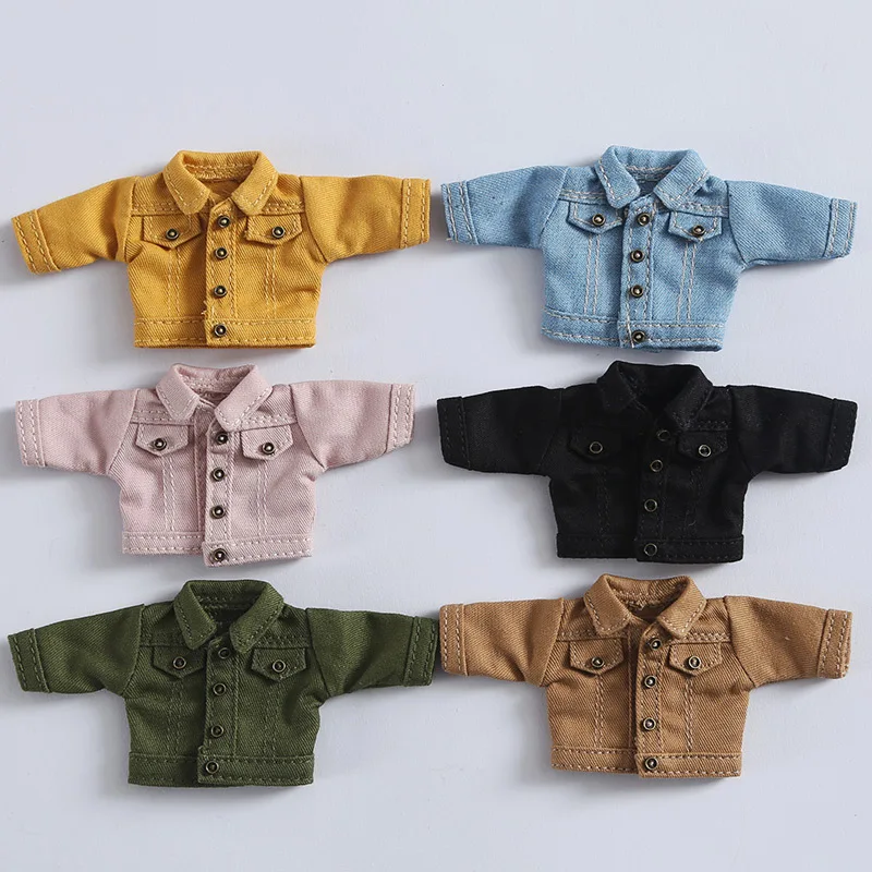 

OB11 Doll Clothes 12 Points BJD Doll Clothes Denim Jacket Top Yellow Pink Black Green Blue Denim Jacket Long Sleeve Jacket