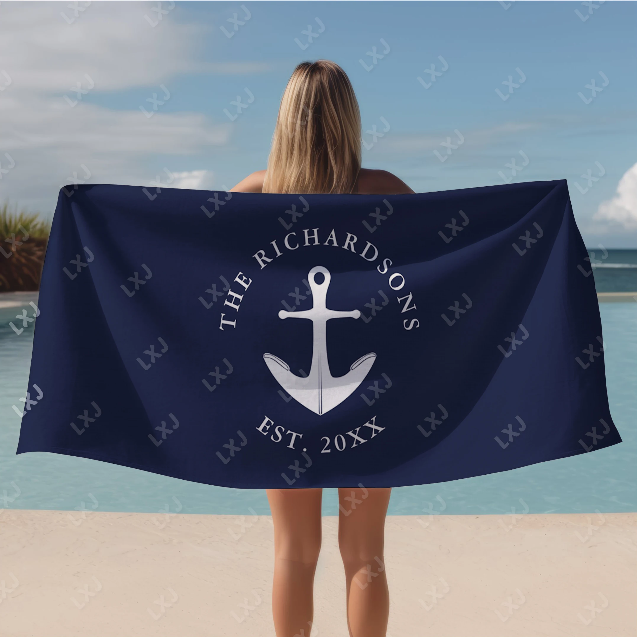 

Индивидуальное пляжное полотенце без песка быстросохнущее персонализированное банное полотенце с вашим именем лодки морская тема для путешествий на пляже бассейне