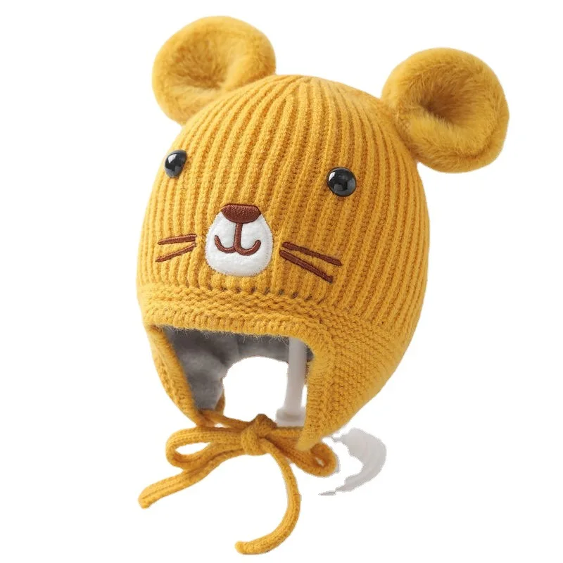 

Autumn Winter Baby Hat Ear Protection Warm Knitted Hats For Kids Girls Boys Cute Cap Solid Color Thickened Toddler Infant Bonnet