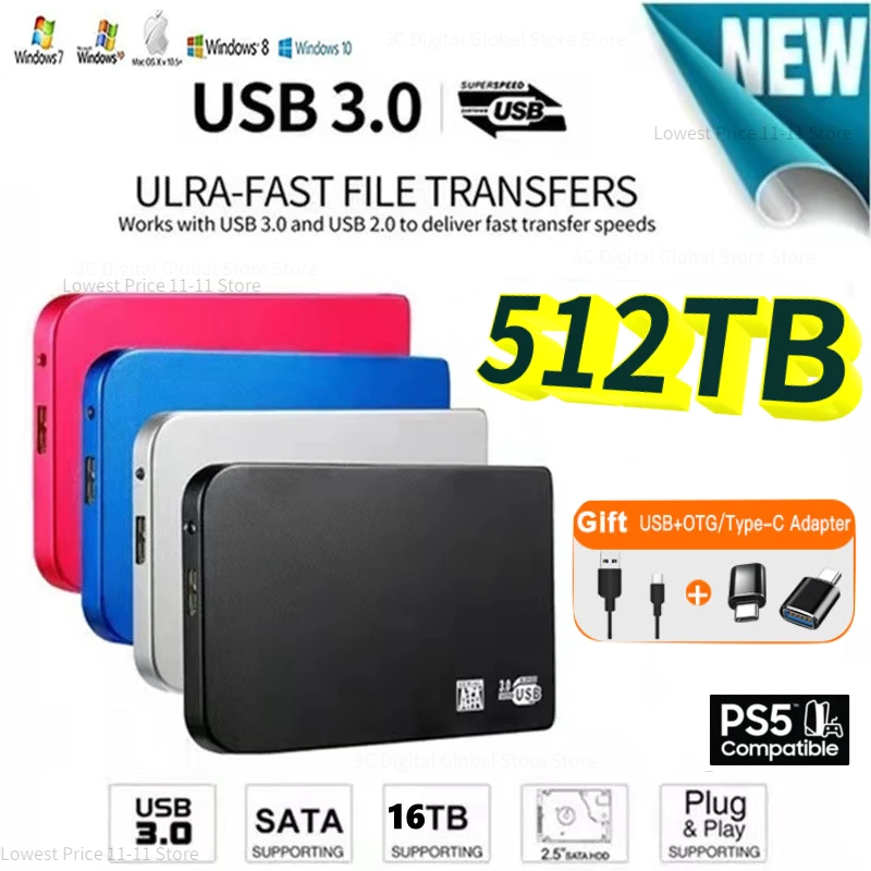 

Original External Solid State High-speed 1TB SSD 500TB Portable Hard Drive USB3.0 Interface HDD Mobile Hard Drive for Laptop/mac