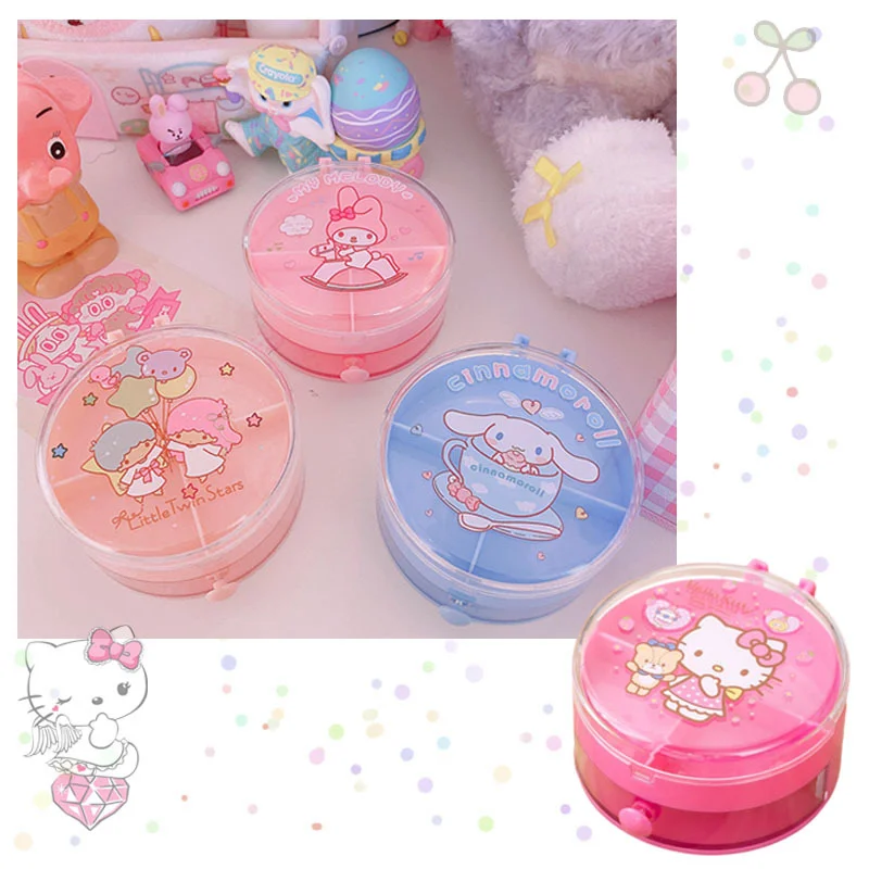 

Anime Kawaii My Melody Cinnamoroll Kt Cat Round Double Layer Storage Box Toy Cartoon Cute Portable Desktop Drawer Jewelry Boxs