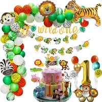 wild one jungle animal theme birthday decoration lion tiger money foil ballon cake topper boy 1st birthday safari party supplies