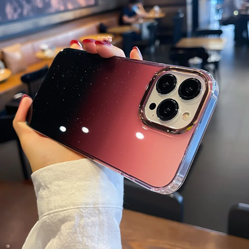 

Роскошный блестящий чехол для телефона с градиентом для iPhone 14 13 12 11 Plus Pro Max, защитные Прозрачные Жесткие чехлы для телефона из поликарбоната ...