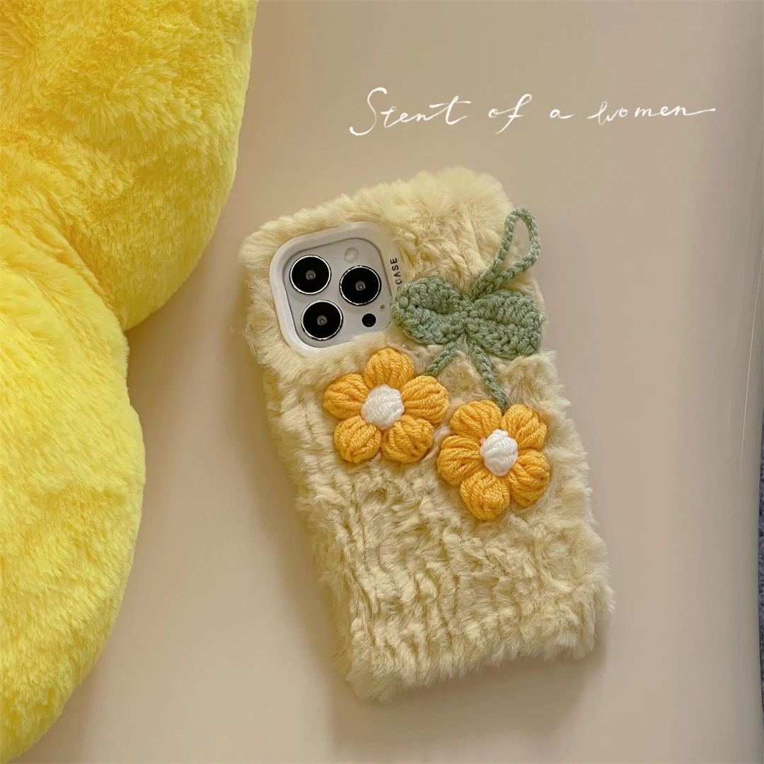Плюшевый вязаный цветок 8 цветов полный комплект чехол для телефона iPhone 13 Pro Max 11 12