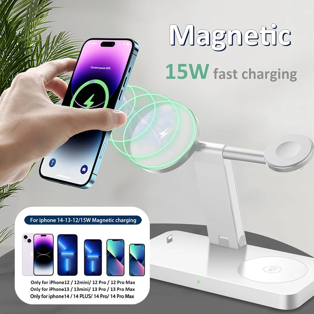 Kup 4 W 1 15W Składana Magnetyczna Bezprzewodowa ładowarka Do IPhone 12 13 14 Pro Max 11 Qi Szybka Podstawka ładująca Do Apple Airpods 3 IWatch 8