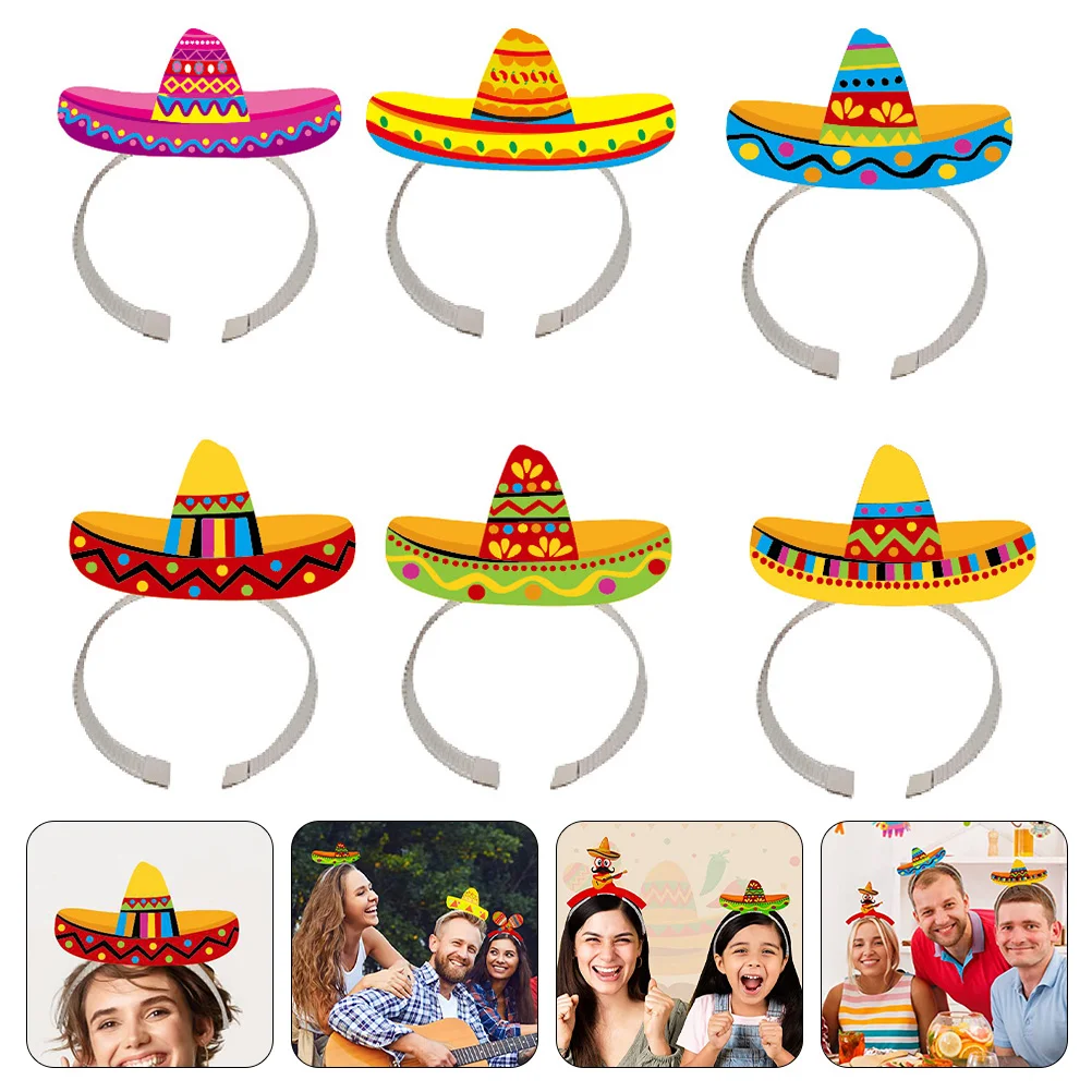 

6 Pcs Mini Sombrero Headband Mexico Hat Fiesta Headband Hawaiian Decor Mexican Headband Accessories Fiesta Party Hats