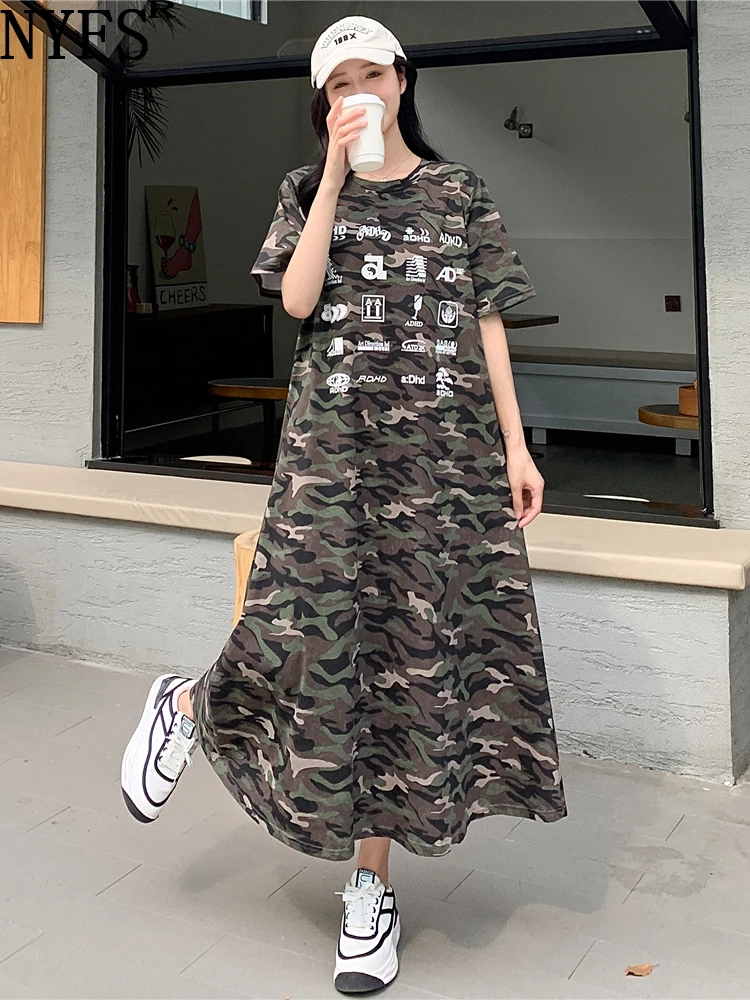 

Женское длинное платье с коротким рукавом, свободное камуфляжное платье в Корейском стиле, лето 2023