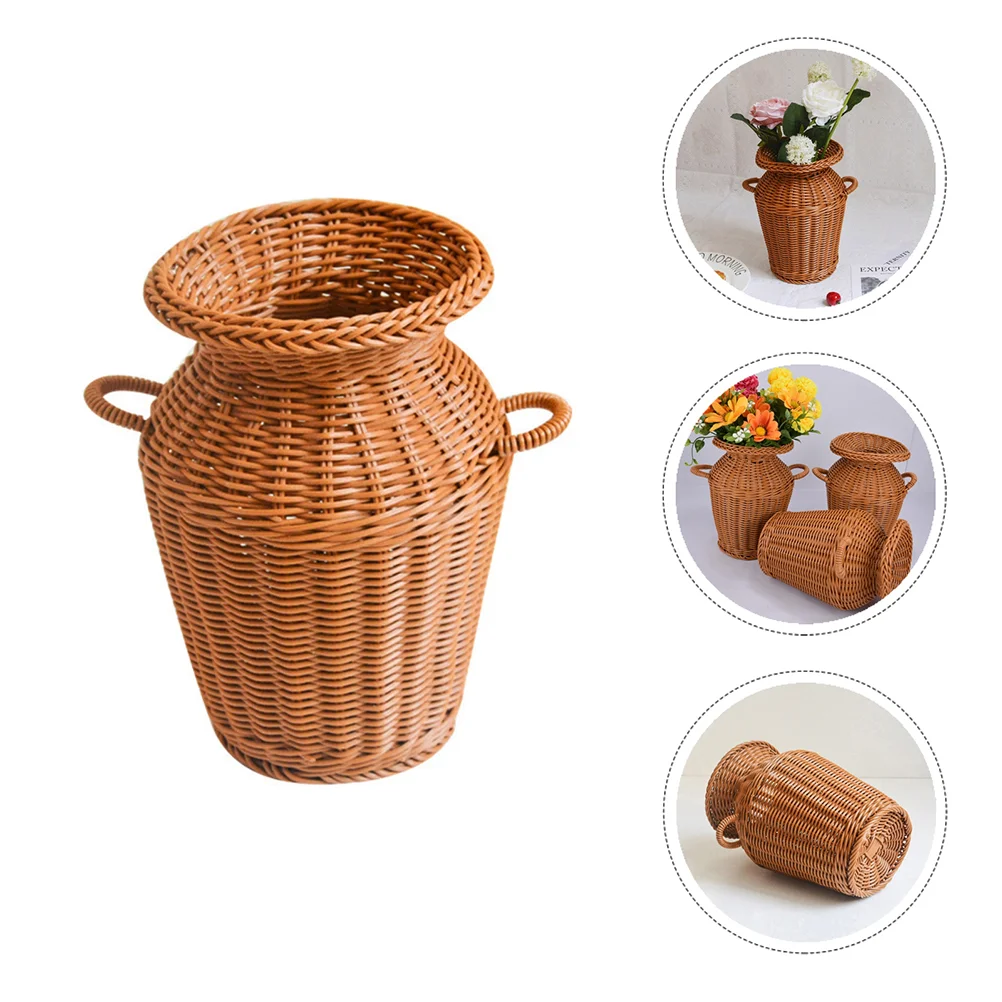 

Flower Vase Basket Rattan Woven Wicker Pot Seagrass Vases Farmhouse Planter Tall Container Holder Decor Rustic Storage Floral