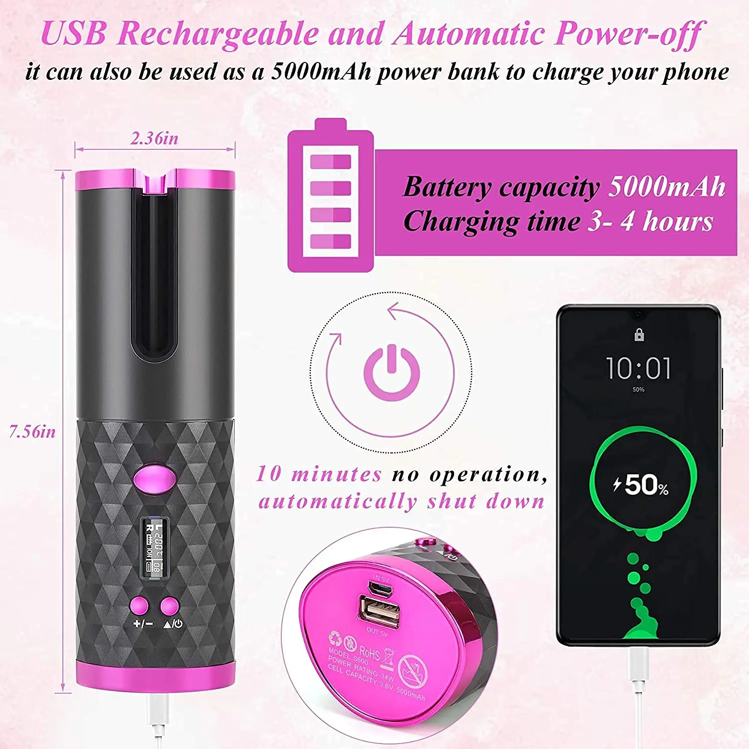 Автоматическая Плойка для волос вращающийся щипцы завивки с USB керамическая