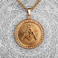 masonic rhinestone long men necklaces pendants chain for boyfriend male 316l stainless steel jewelry creativity gift wholesale
