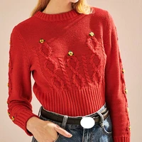 women sweater 2019 autumn and winter new retro embroidery short knit bottoming shirt