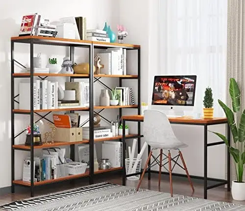 

Bookshelf 5-Tier, Bookcase 58" H Ladder Shelf, Storage Shelves Shelf Unit, Accent Furniture Metal Frame, Home Office Furnit