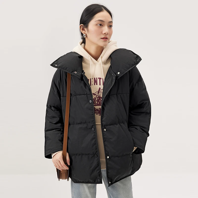 design High Street  winter jacket women  90%  White duck down  puffer jacket women Collar Detachable Pockets Covered Button