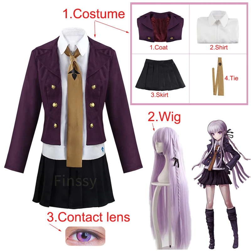 

Anime Danganronpa Kirigiri Kyouko Cosplay Costume Purple Wig Halloween Carnival For Woman Clothing Including Shirt Tie