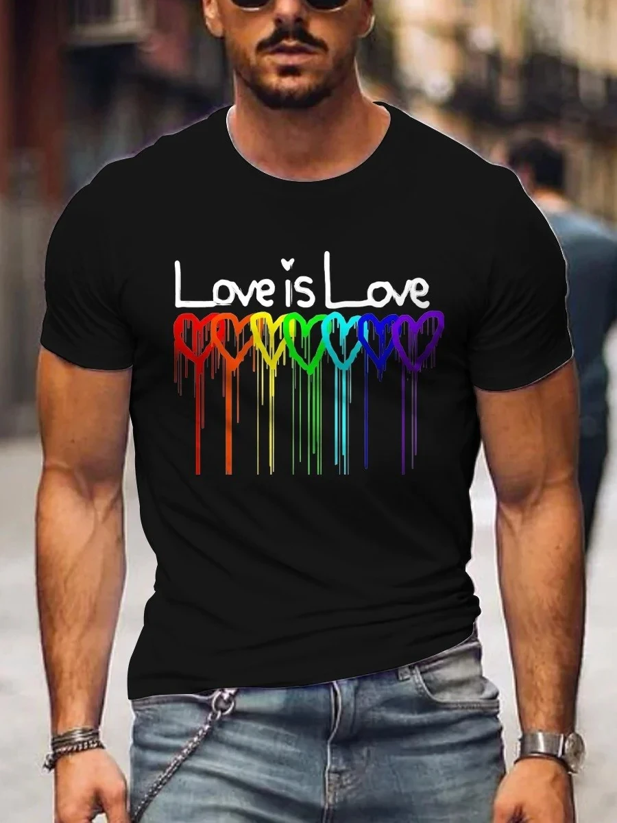 

2023 Summer Men's Printed Casual Crew Neck Short Sleeve T-Shirt Men's Love Is Love Rainbow Casual Print TShirt3D Printed T Shirt