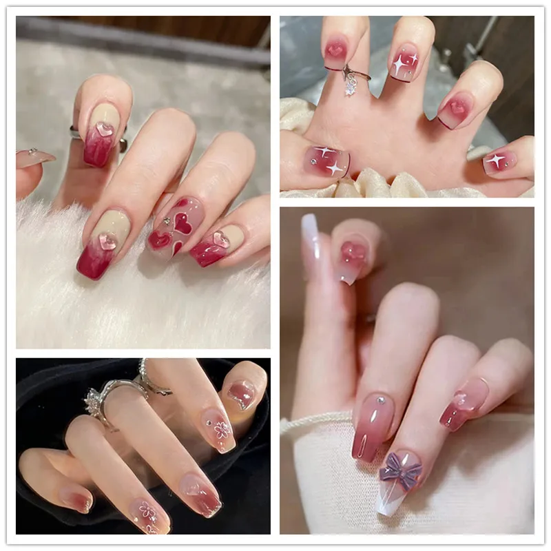 

24Pc/Box Press On Wearable False Nails Photochromic Decorations Gradient Color Full Cover Finished Artificial Fake Nail Manicure