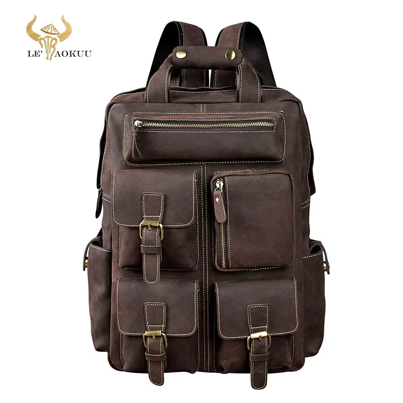 

Design Male Leather Casual Heavy Duty Travel School University College Laptop Bag Backpack Knapsack Daypack Men 1170