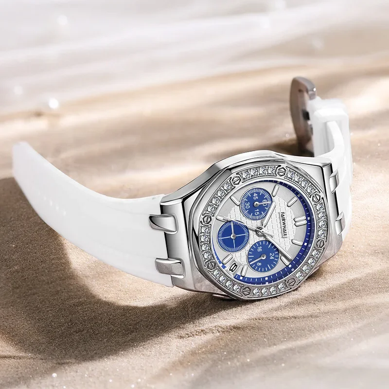 Женские Водонепроницаемые кварцевые часы с тремя глазами и календарем