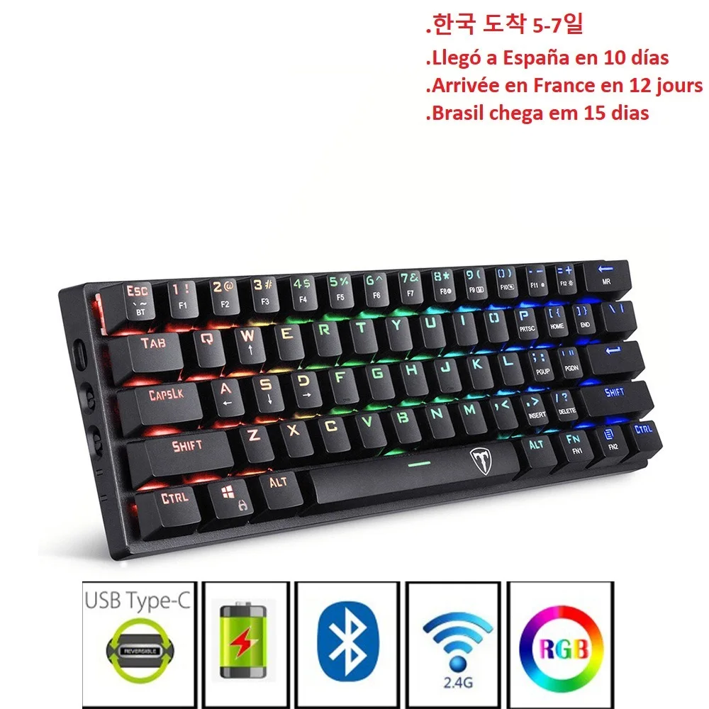 

Wireless two Bluetooth/2.4Ghz 60% RGB Mechanical Gaming Keyboard, Three Modes Connectable Keyboard with Blue switch