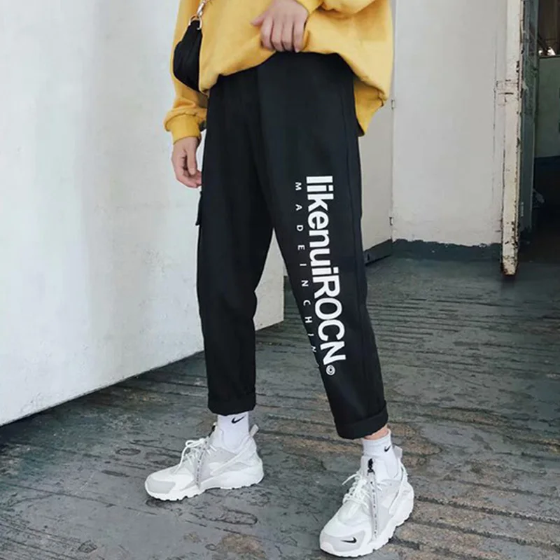

Harajuku Fashion Casual Pants Men Korean Style Streetwear Energetically Black Straight Trousers Hip Hop Mens Clothing Slim Fit