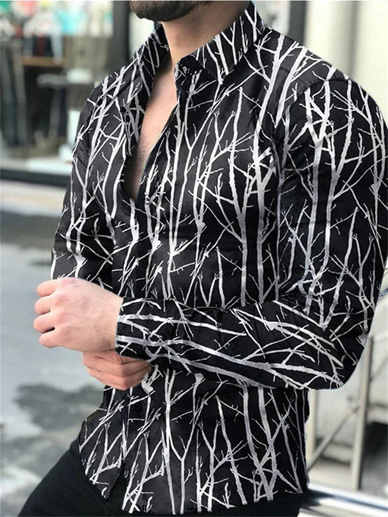 

Мужская Осенняя рубашка из полиэстера с длинным рукавом, повседневная мужская рубашка с принтом, мужской кардиган с отложным воротником на ...