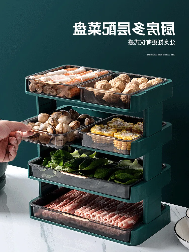 

Multi-Functional Kitchen Side Multi-Layer Overlay Organizer Plate Domestic Hot Pot Special Dish Tray for Cooking