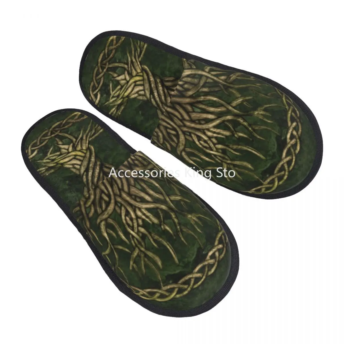 

Green And Gold Tree Of Life Comfy Scuff With Memory Foam Slippers Women Vikings Yggdrasil Spa House Shoes