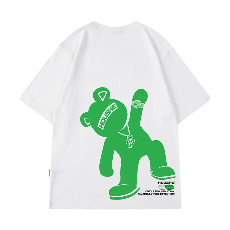 

Kids Bear Cartoon Tees Tops Oversize Casual Men T Shirts Hip Hop Streetwear Half Sleeve Homme Clothes Loose Cotton Wholesale
