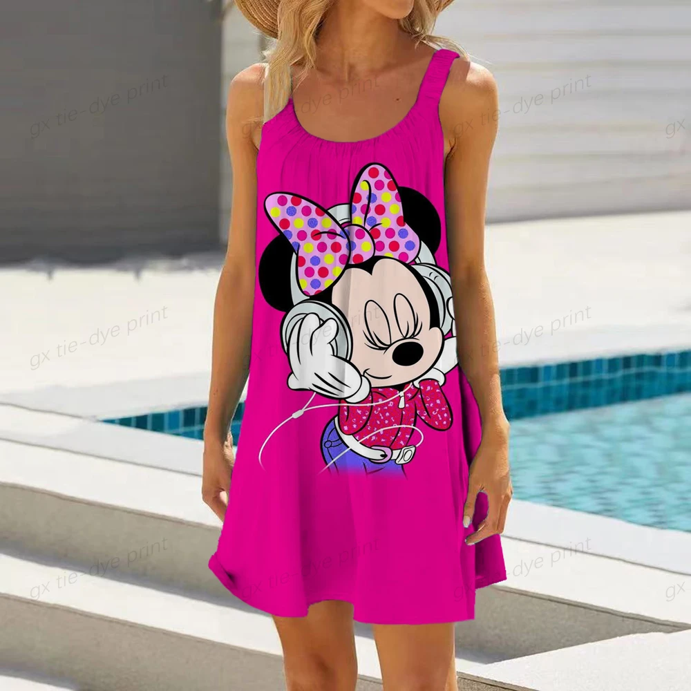

Женское летнее короткое пляжное платье с принтом Минни Микки Маус