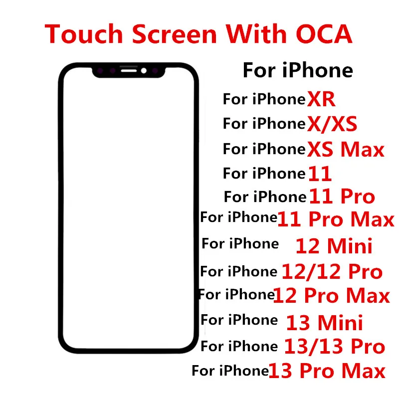 

Outer Screen For iPhone XR XS Max 11 Pro 12 13 Pro Max Front Touch Panel LCD Display Glass Cover Lens Repair Replace Part + OCA