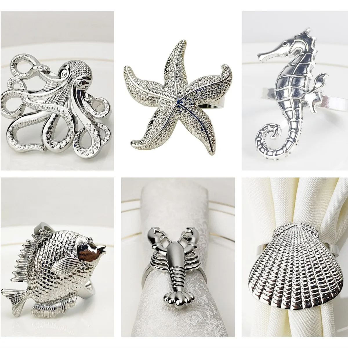 

Прибрежная тема, морские ракушки, искусственные кольца, 6 шт. для свадебных приемов, обеденные вечеринки, Настольные принадлежности для семе...