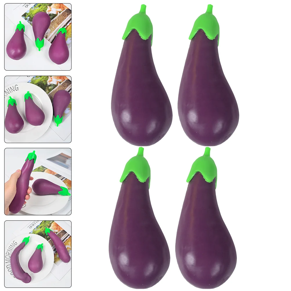 

4 Pcs Lala Music Simulation Food Toy Stuffed Toys Soft Fake Eggplants Tpr Supple Child Kids