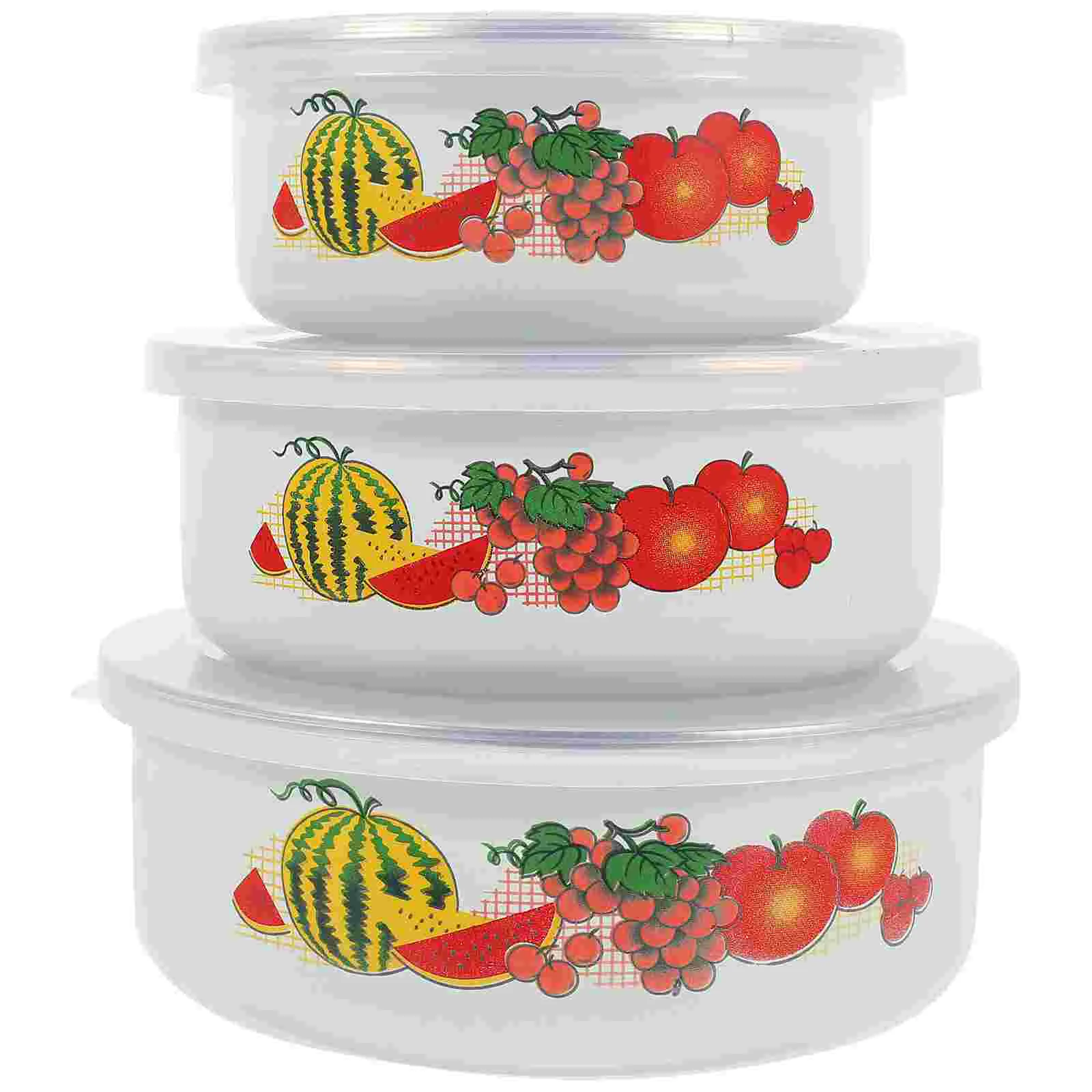 

3 Pcs Fresh-keeping Enamel Bowl Food Serving Storage Bowls Containers Lunch Boxes Lid Fridge Salad Preservation Office Worker