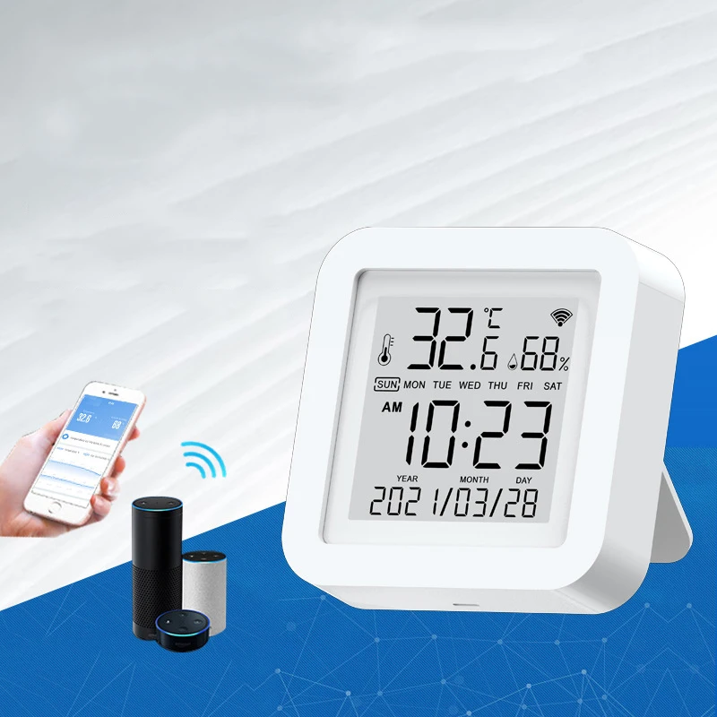

Tuya WiFi Temperature Humidity Sensor Meter Real-Time Report LCD Display Indoor Hygrometer Thermometer Alexa Google Table Clock