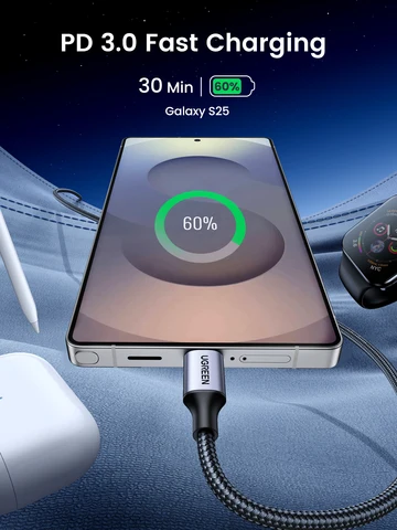 Кабель UGREEN PD3.0 60W USB Type-C - USB-C для быстрой зарядки iPhone 17, 16, MacBook Air, iPad, Samsung, Xiaomi, USB-кабель для быстрой зарядки