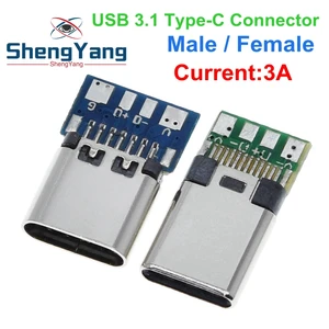 10pcs USB 3.1 Type-C Connector 24 Pins Male  Female Socket Receptacle Adapter to Solder Wire  Cable 24 Pins Support PCB Board