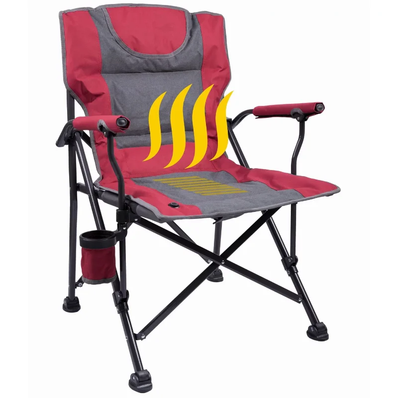 

Folding Camping Chair Luxury Heated Portable Camp Chair - Red/Grey - Great for Camping, Sports and The Beach