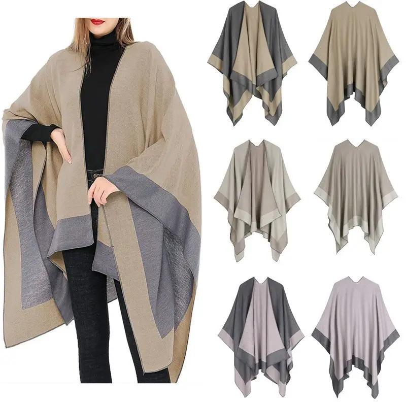 

CHENKIO Women's Shawl Wrap Poncho Cardigan Sweater Open Front for Fall Winter Capes Et Ponchos Winter Cape Scarves and Shawls