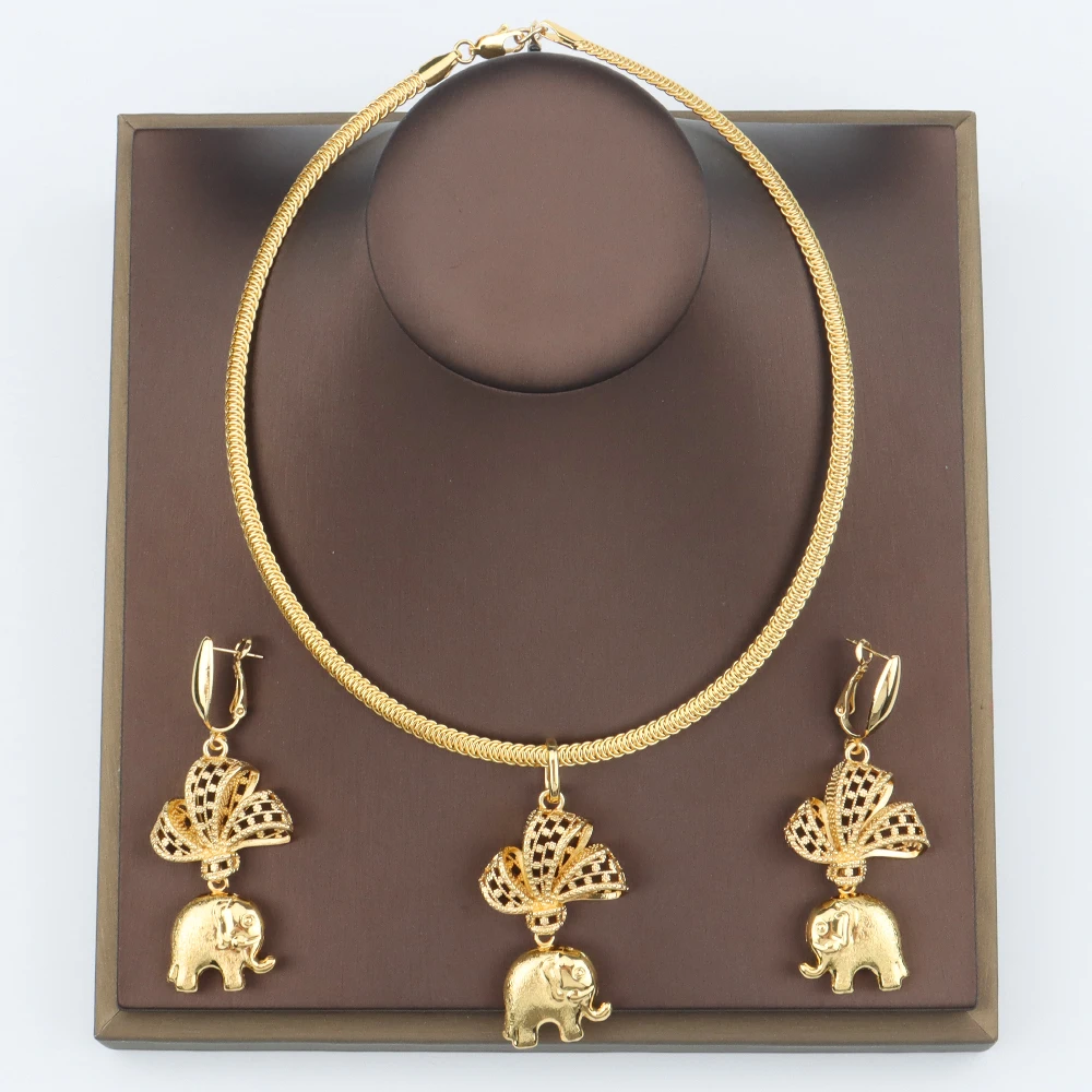 

2022 Trend Dubai Jewelry Sets for Women Gold Plated Elephant Pendant African Necklace Earring Jewellery for Weddings Party Gifts