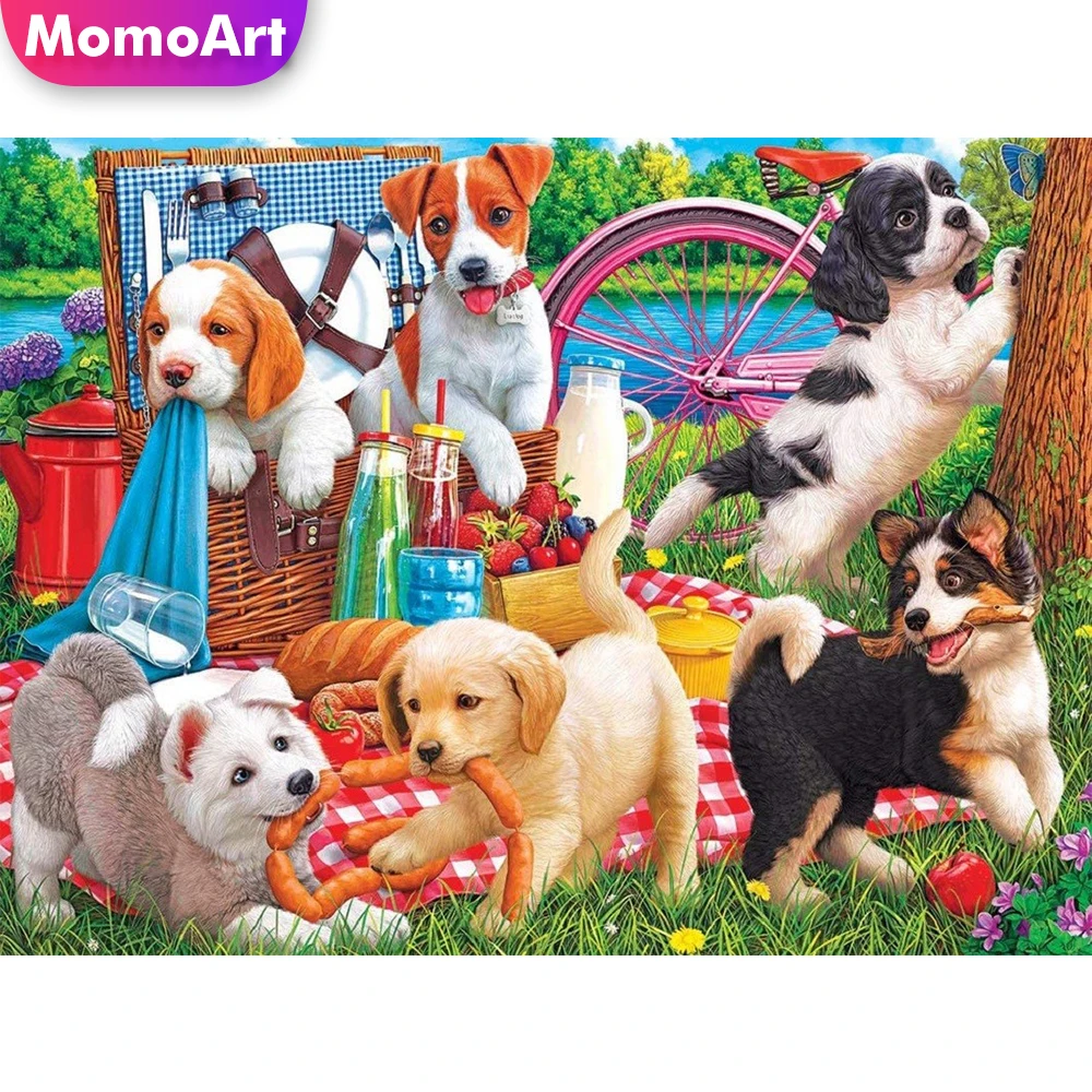 

MomoArt Diamond Painting Full Square Dog Picture Of Rhinestones Diamond Mosaic Animal Beaded Art Embroidery Kits Wall Art