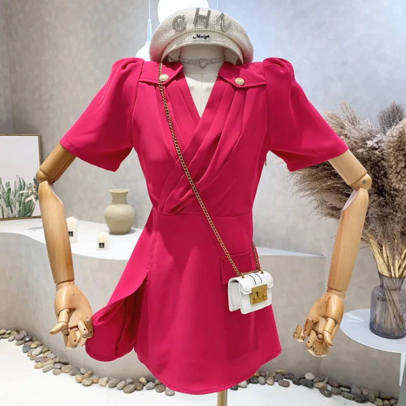 

Женский комплект из двух предметов, платье с разрезом и коротким рукавом и шорты с высокой талией, лето 2022