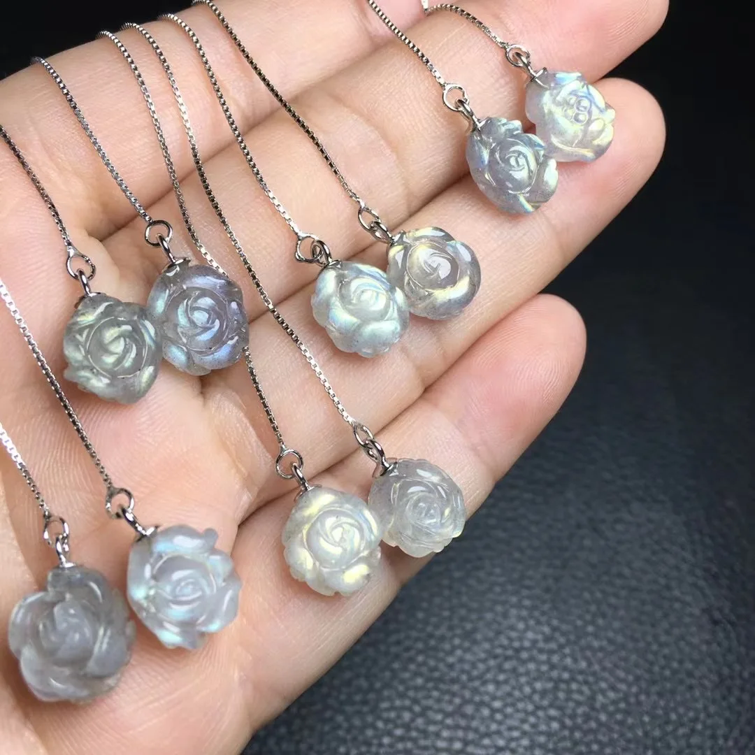 

1Pair Fengbaowu Natural Stone Gray Moonstone Labradorite Flower Earring 925 Sterling Silver Crystal Fashion Jewelry Gift