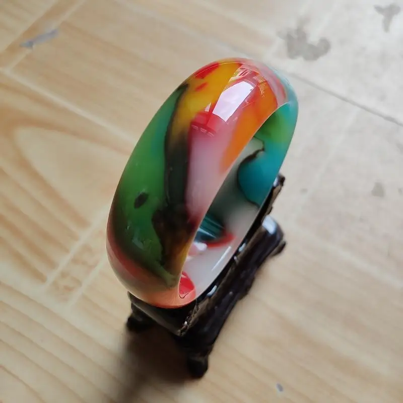 Цветной нефритовый браслет Xinjiang с шириной и утолщенными плавающими цветами