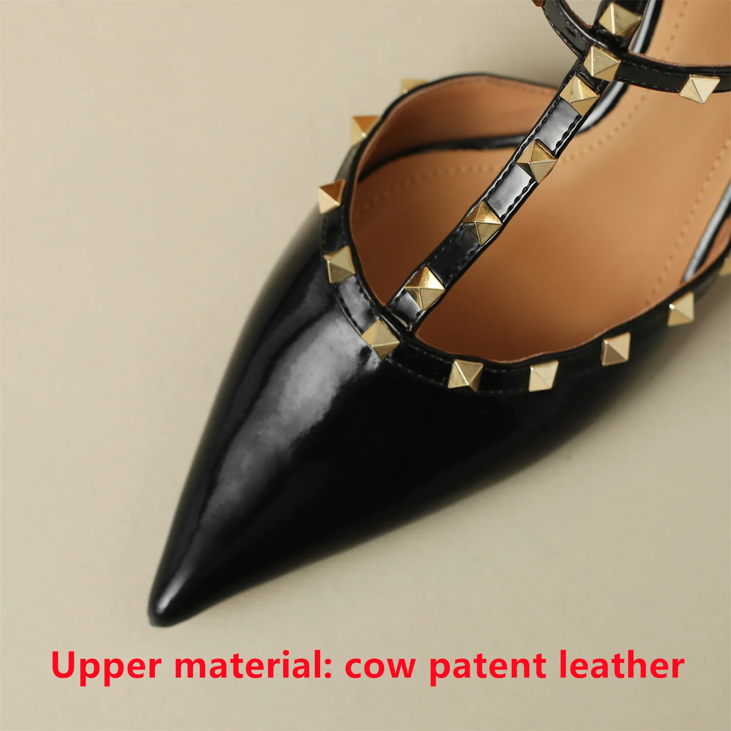 Genuine Leather Rivet Sandals Women 2023 Luxury Cowhide Upper Sheepskin Insole Pointed Toe Ankle Strap High Heel Handmade Shoes