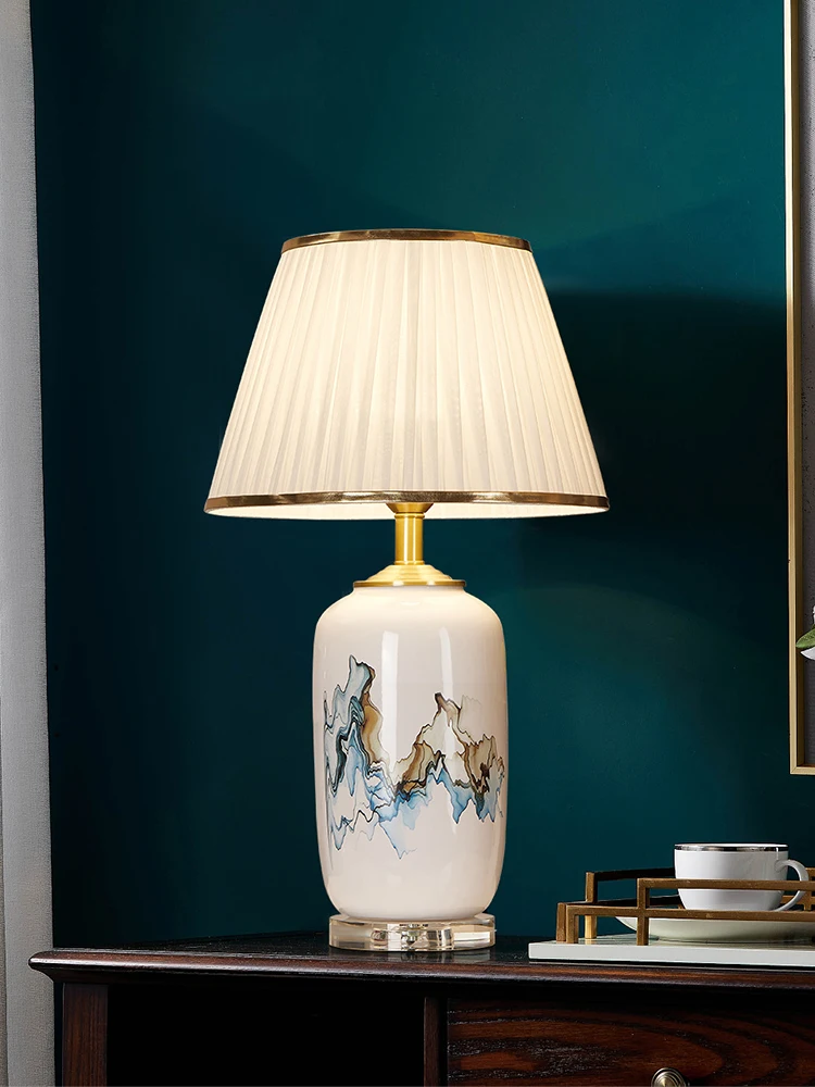 

Китайский керамический Настольный светильник Цзиндэчжэнь, прикроватный светильник для спальни, роскошный креативный простой современный ...