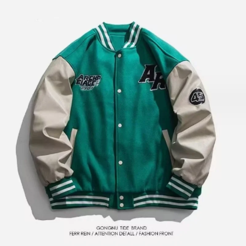 Мужская бейсбольная куртка с надписью демисезонная шерстяная из искусственной
